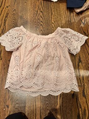 Parker Off-Shoulder Eyelet Top in Light Mauve